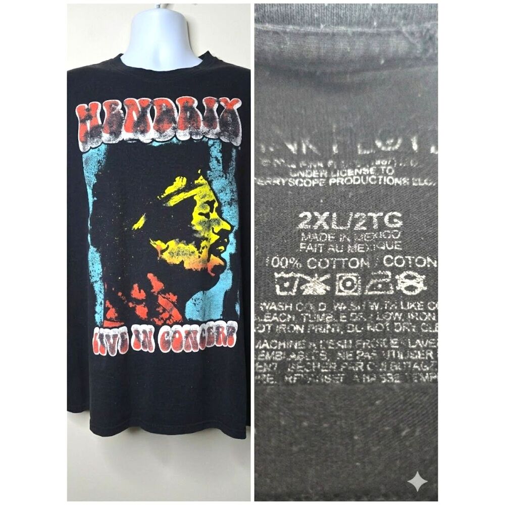 Jimi Hendrix LS Shirt Experience 1968 Tour 2000's 2XL Rare Pink Floyd Tag Error